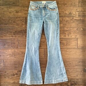 Shyanne Flared Stretch Embroidered Blue Denim Bell Bottom Women's Jeans 28